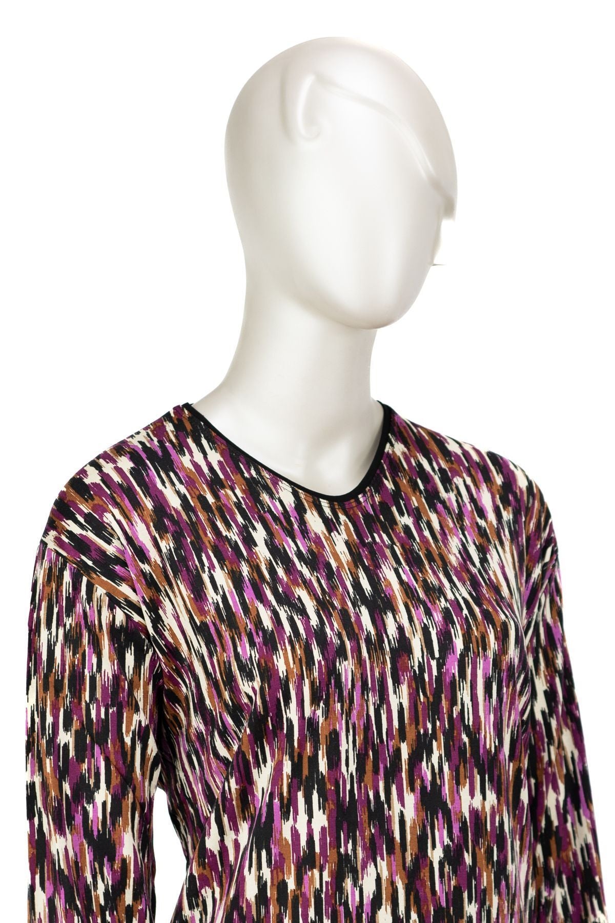 Kadın Turlu Viskon Penye Kumaş Anne Bluz Nilüfer Desenli Uzun Kollu Tam Kalıp Likralı